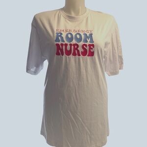 T-Shirt 2XL - White Embroidered Emergency Room Nurse Crew Tee Top Cotton New